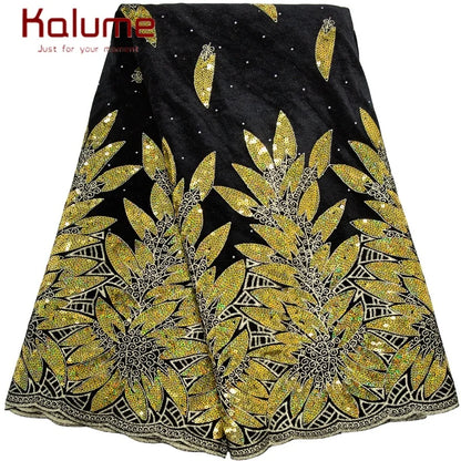 Kalume African Tulle Lace Fabric Sequins 2025 Nigerian Tulle Velvet Lace Fabric Tissue Fabric for Party Sew Cloth F3576