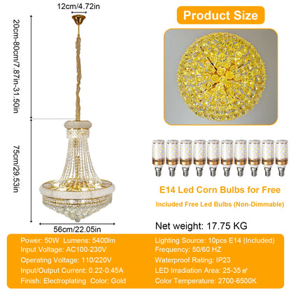 Modern Luxury Crystal Chandelier Empire Style Chandelier Pendant Ceiling Light Fixture for Living Room Stairway Bedroom Foyer