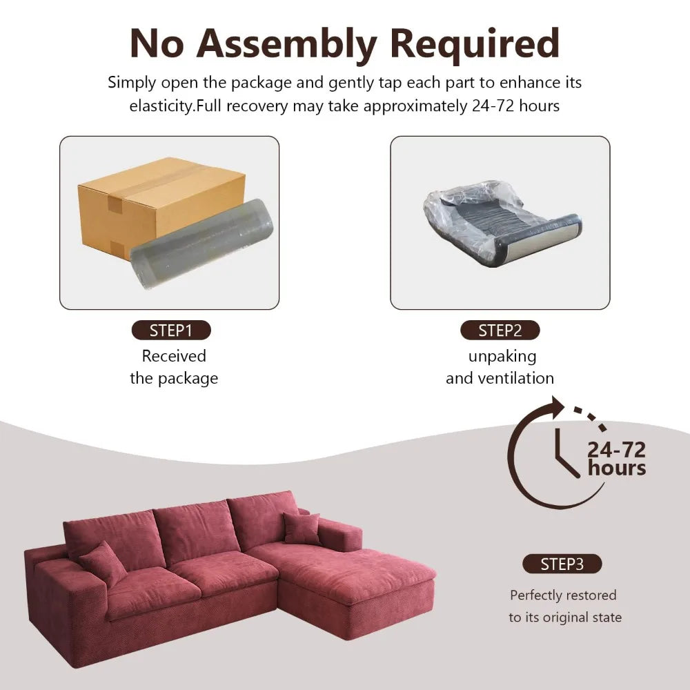 107'' L-Shaped Modern Modular Sectional Cloud Couch, 4-Seat Chenille Deep-Seat Sofa with Pillow for Living Room,Customized