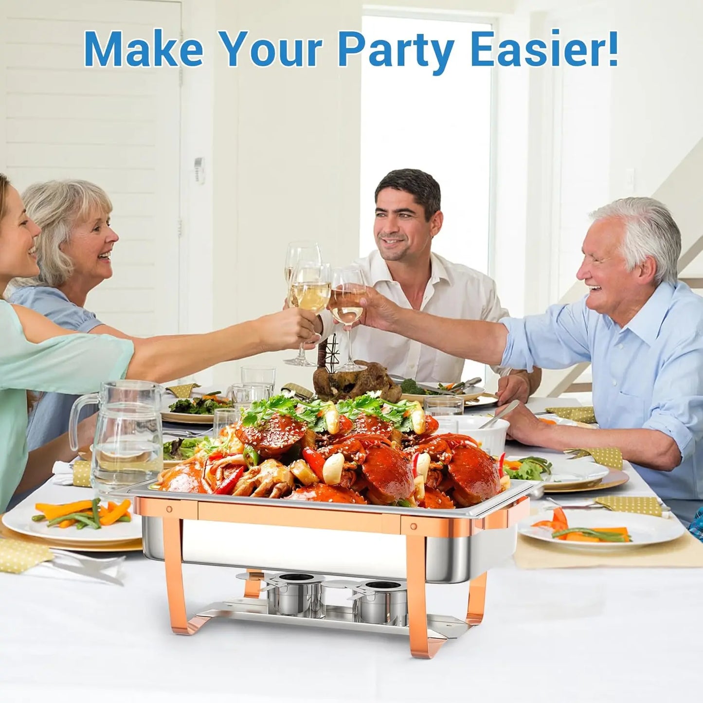 4 6 Packs Chafing Dishes for Buffet Stainless Steel Chafers and Buffet Warmers Sets, Rectangle Catering Food Warmers for Kitchen