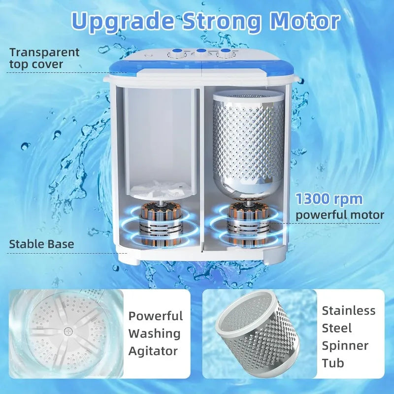 VCJ Portable Washing Machine, Twin Tub Washing Machine Laundry Compact Washer spinner Combo with 14lbs capacity