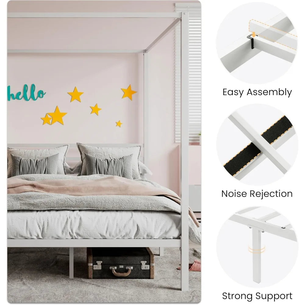 SHA CERLIN Canopy Bed Frame Full Size/Mattress Foundation with Metal Slats Support/No Box Spring Needed/Easy Assembly/White