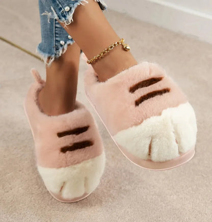 New Adorable Kitty Claw Slippers Women's Home Shoes Non Slip Furry Mules Female Fashion Warm Fluffy Slides Outdoor Cat Slippers