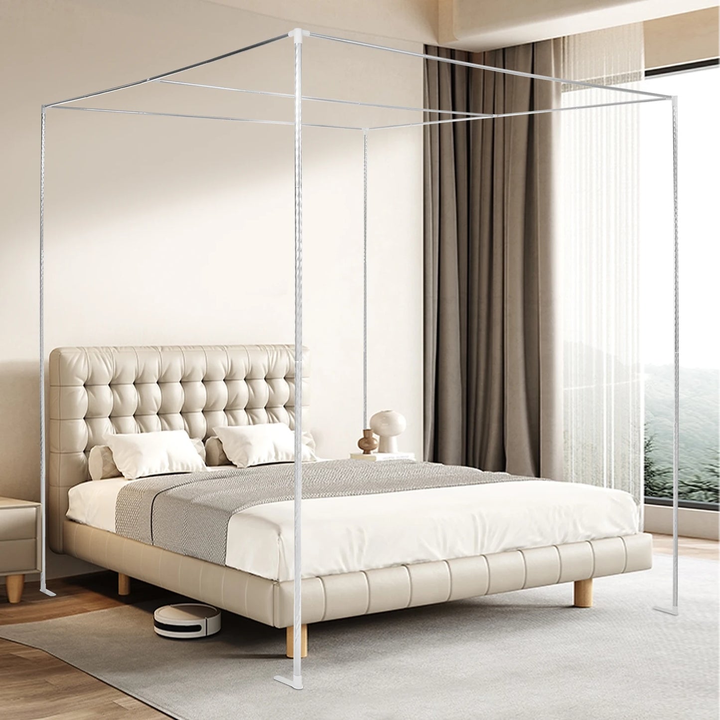 2*2*2 M Canopy Bed Frame, Stainless Steel Canopy Bed Mosquito Net Frame Bracket Fit for Queen Size Four-Corner Bedroom
