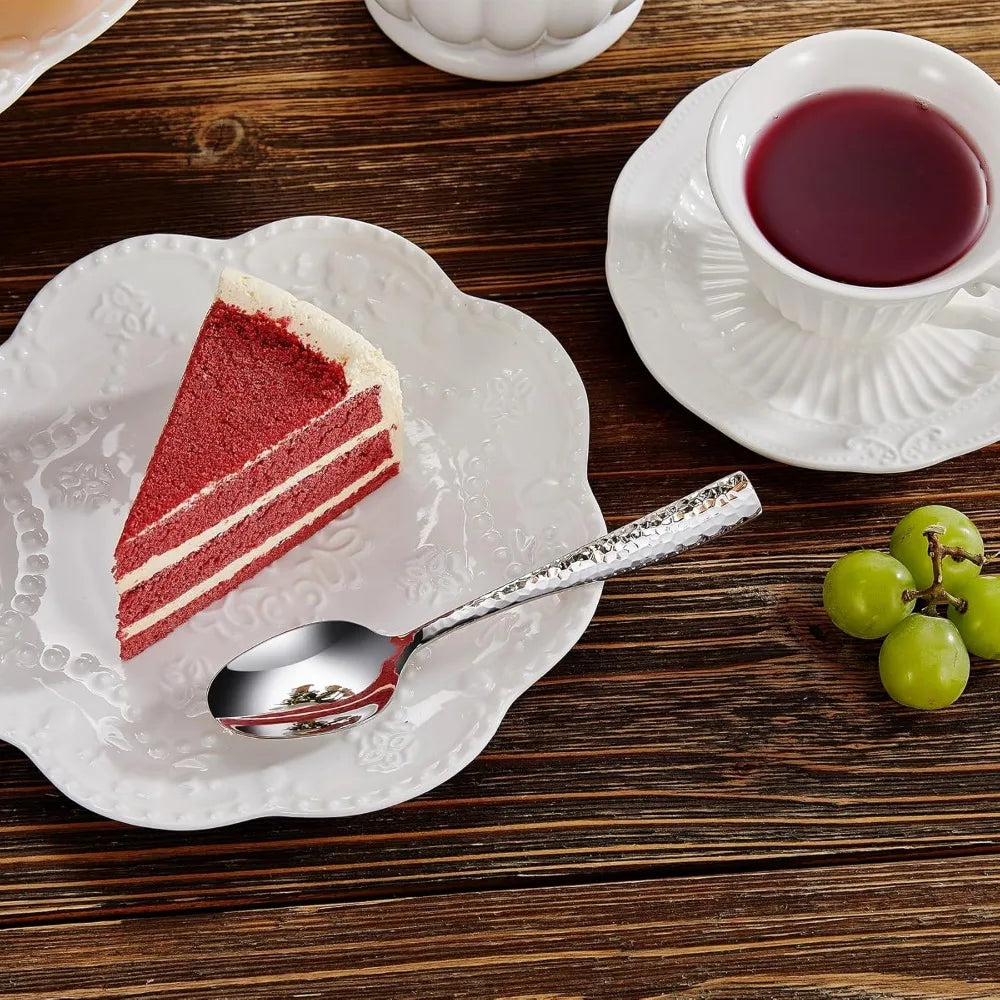 Hammered 18/10 Stainless Steel Silverware Set with Squared Edge, 20/45/65 Pieces, Serving 4 to 12 Guests, Elegant Dining