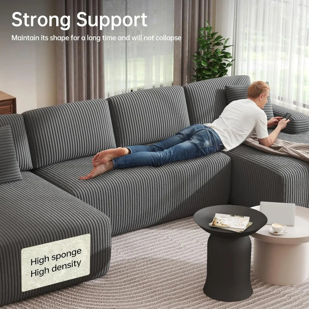 126.2'' modular sectional sofa, convertible u shaped cloud couch with memory foam, corduroy boneless sectional couches for livi