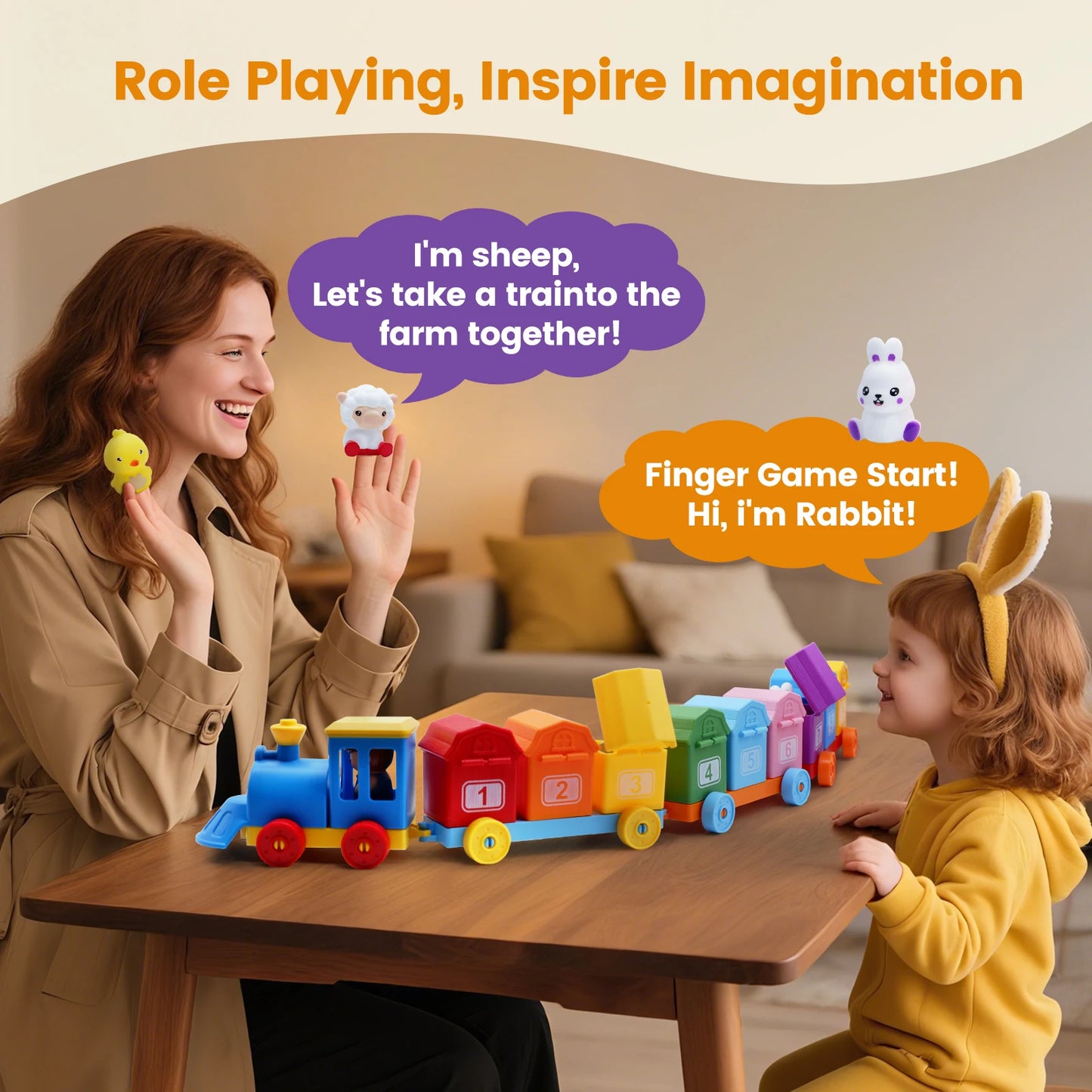 Montessori Farm Train Set for Toddlers Learning Counting, Matching & Sorting Fine Motor Skills,Preschool Toy Birthday Gift