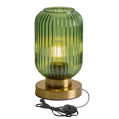 HSMKL Modern Ribbed Glass Table Lamps Mid Century Bedside Light Small Nightstand Lamp with Plug-in Style for Bedroom Living Room