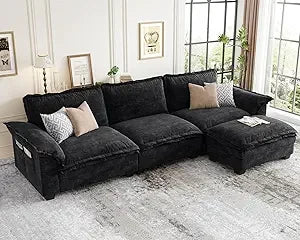 L-Shaped Modular Sectional Sofa, 4 Seater Cloud Couch with Ottoman, Chenille Sectional Couches for Living Room,Customized