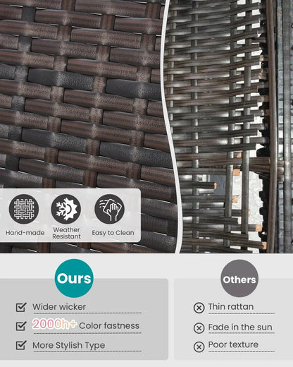 3 Pieces Patio Furniture Set, Outdoor Rattan Bistro Set with Coffee Table, Durable Steel Frame with Strapped Cushions