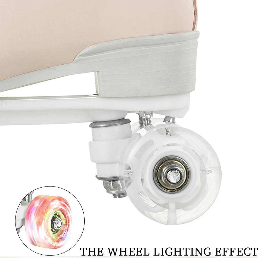 2025 Flashing Roller Skates PU Leather Roller Skates Double Row Quad Skate Shoes Adult Outdoor Indoor Skating Training Sneakers