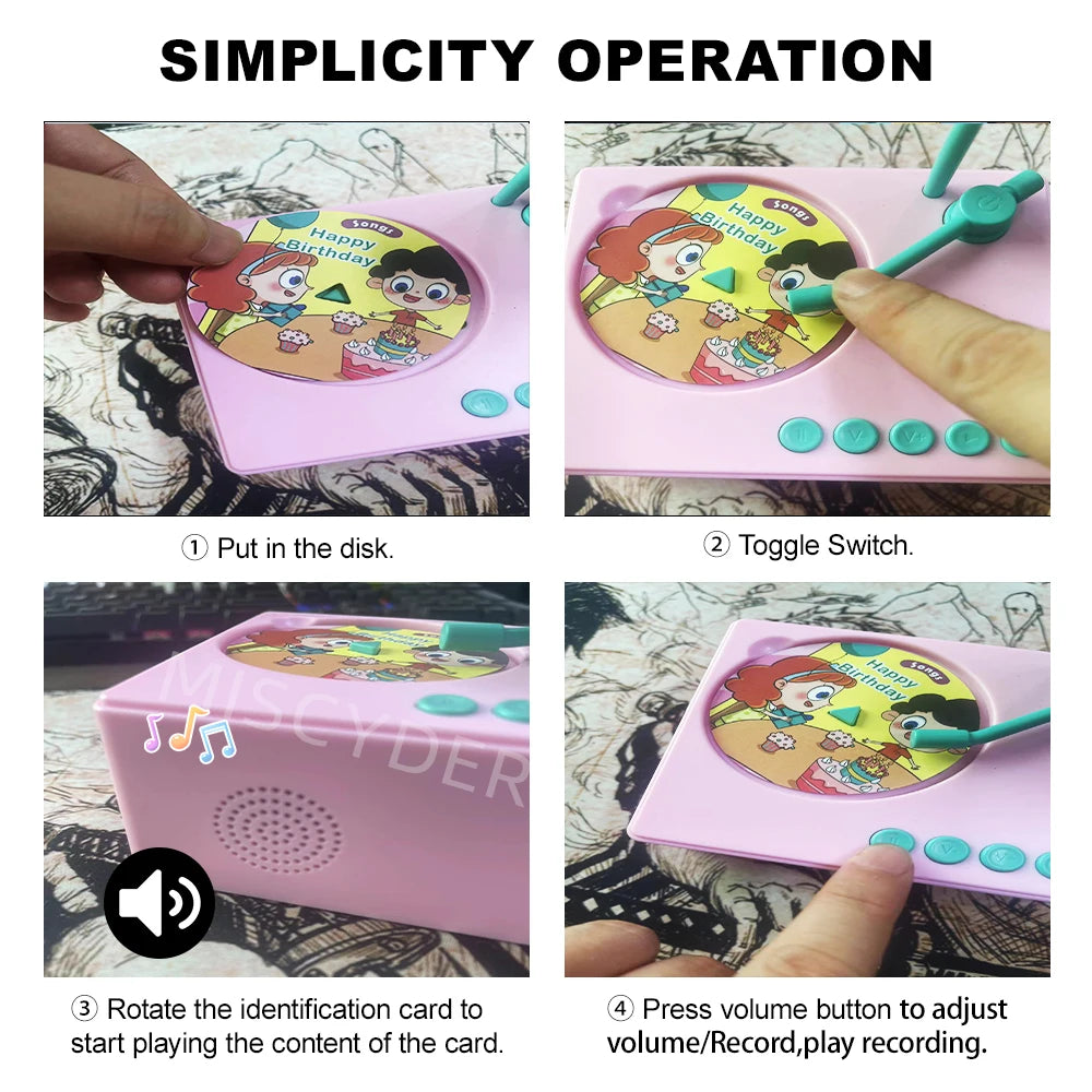 Toddlers Story Musical Toys-Kids Phonograph Story Music Player with 96 Cards-Children's Educational Birthday Xmas Gifts