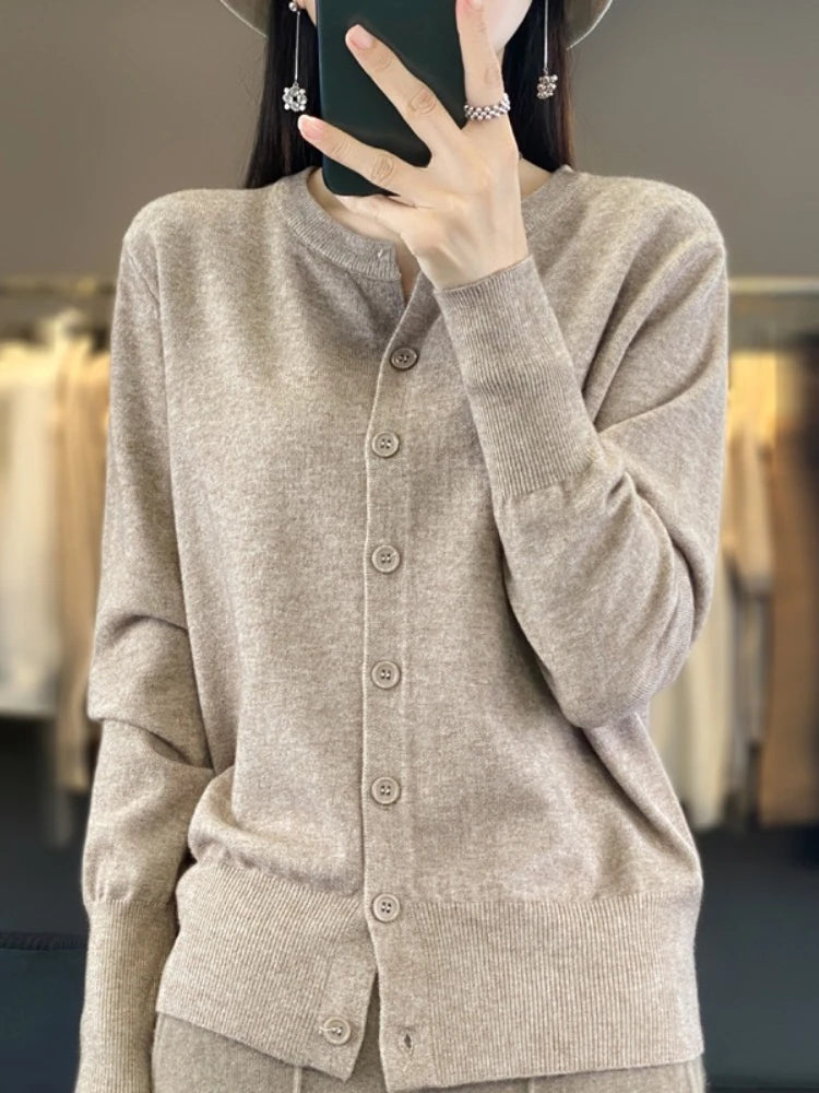 AOSSVIAO 2025 Autumn Winter New Cashmere Cardigan Women Solid Color Sweater Women Loose O-Neck Knitted Sweaters Simple Versatile