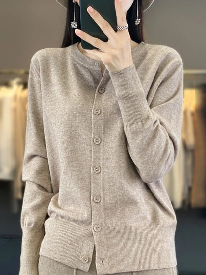 AOSSVIAO 2025 Autumn Winter New Cashmere Cardigan Women Solid Color Sweater Women Loose O-Neck Knitted Sweaters Simple Versatile