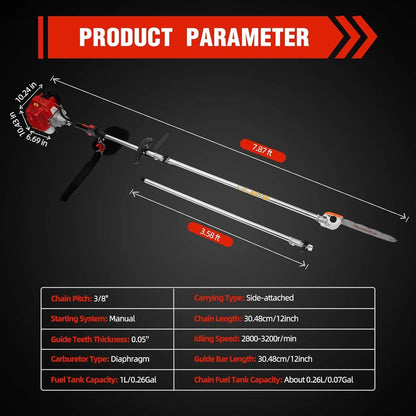 42.7CC Gas Powered Pole Saws 2-Stroke Gas Pole Saws with Single-Cylinder , Pole Chainsaw Suitable for Pruning Branches