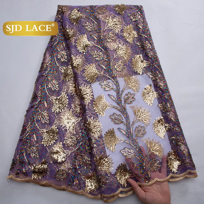 SJD LACE African Green Sequins Mesh Woman Lace Fabric High Quality 2025 Nigerian French Net Lace for Sewing Wedding Dresses 3735