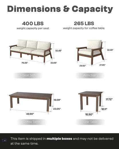 Patio Furniture Set 8 Seats, HDPE Outdoor Sectional with Beige Washable Thick Cushions, Coffee Table, Patio, Customized