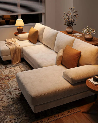 U-Shaped Sectional Couch Double Chaise Chenille Upholstery 112in Modern Living Room Apartment, Customized
