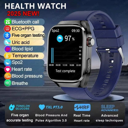2026 New ECG+PPG Accurate Measure Heart Rate Smart Watch Men Blood Pressure Lipids Uric Acid Bluetooth Call Health Smartwatches