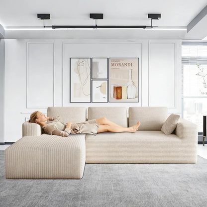 106" Corduroy Sectional Couch, Boneless L Shaped Couch with Deep Seat, Cloud Foam Sofa with Oversized Chaise, Sectional Sofa No