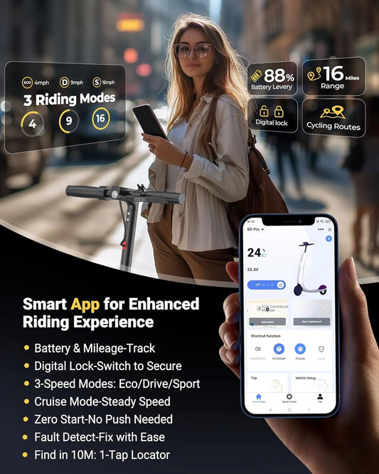 LP60 Electric Scooter 350W 19mph APP Smart Control Scooter 8.5inch tire Folding Electric Scooter 12miles Max Range for Adult