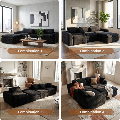 Boneless L-Shaped Modular Couch - 108 Inch Cloud Corduroy Sectional Sofa,Deep Seating Comfort, No Assembly, Ideal, Customized