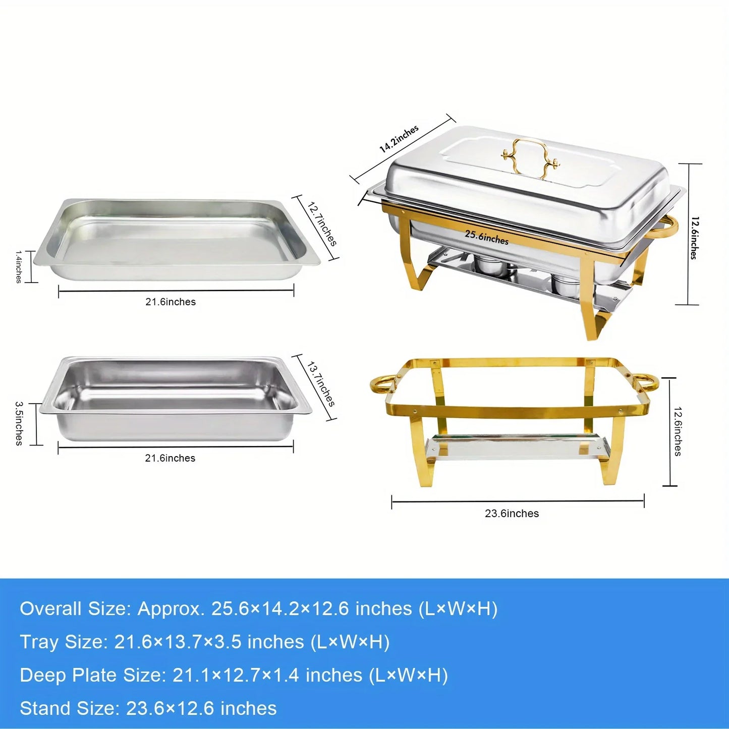 4 Pack 8QT Chafing Dish Buffet Set Stainless Steel Food Warmer Chafer Complete  Chafing Fuel Holder for Party Catering,