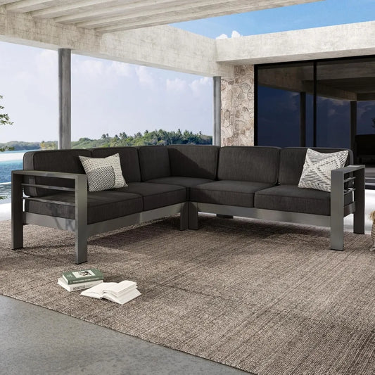 Aluminum 4-Person Outdoor Sectional Sofa Set with Cushions for Patio Conversations