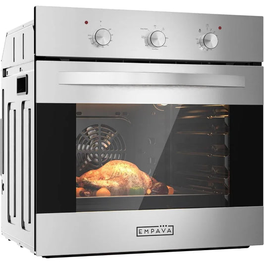 Empava 24 inch Electric Single Wall Oven with 6 Cooking Funcitons, Built-in Convection System with Mechanical Knob Control