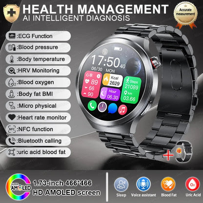 New 1.73" Sapphire Glass Uric Acid Blood Fat Health Trackr SmartWatch Blood Pressure ECG+PPG Clock Body Analysis Smartwatchs Men