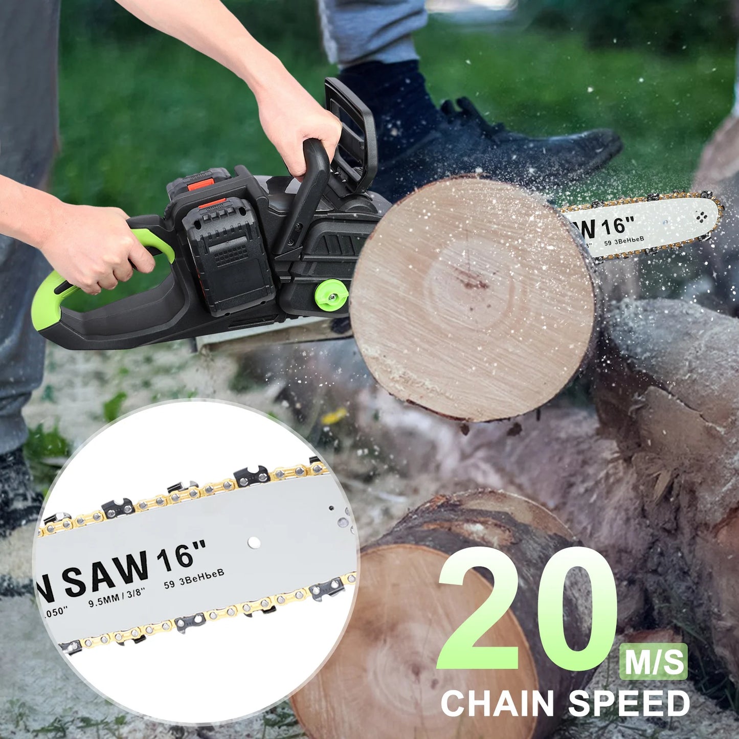 Battery Powered Chainsaw with 2 x 4Ah Batteries, Auto-Lubrication Chain Saw for Tree Felling, Pruning, Logging and Firewood