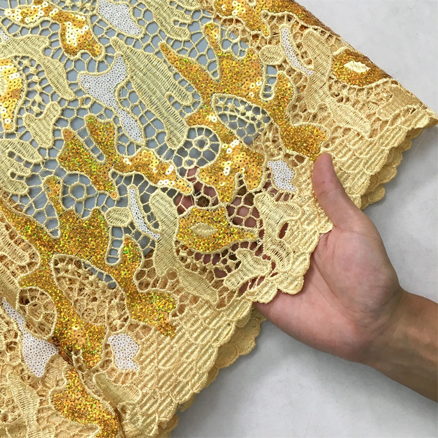 SJD LACE Nigerian Sequins Water Soluble Lace Fabrics 2025 High Quality African 5Yards Guipure Cord Lace for Women Dress Sew 4046