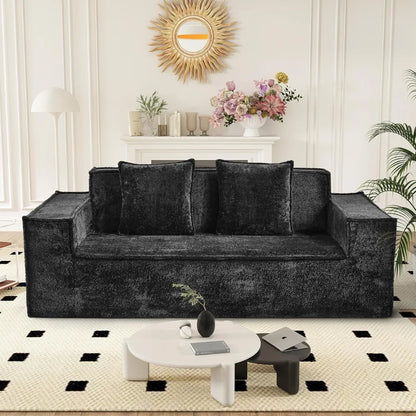 77'' Chenille Upholstered Modern Cloud Loveseat Sofa, No Assembly Required Deep Seat Couches Includes 2 pcs Pillows for Living R