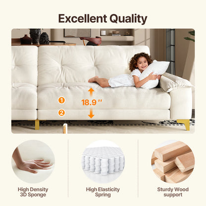 104.7" sectional Couch, mid-Century Modern 4-Seater Comfy Cloud Couch for Living Room Office, Button Tufted upholstered Metal Le