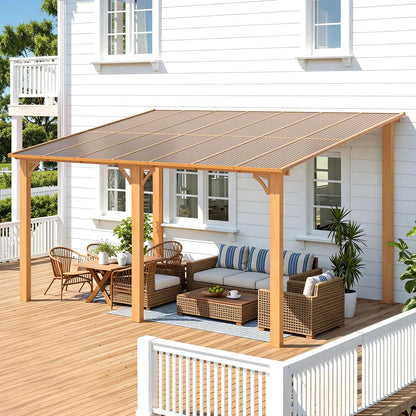 14x10 Hard Top Lean-to Gazebo Pergola with Wall-Mounted Steel Roof 140sqft Shade for Patio Deck Backyard Customized