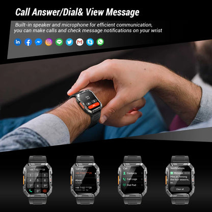 Blackview New Smart Watch 2.01'' HD Display Outdoor Men's Watches with Emergency Lighting Bluetooth Call Waterproof Smartwatch