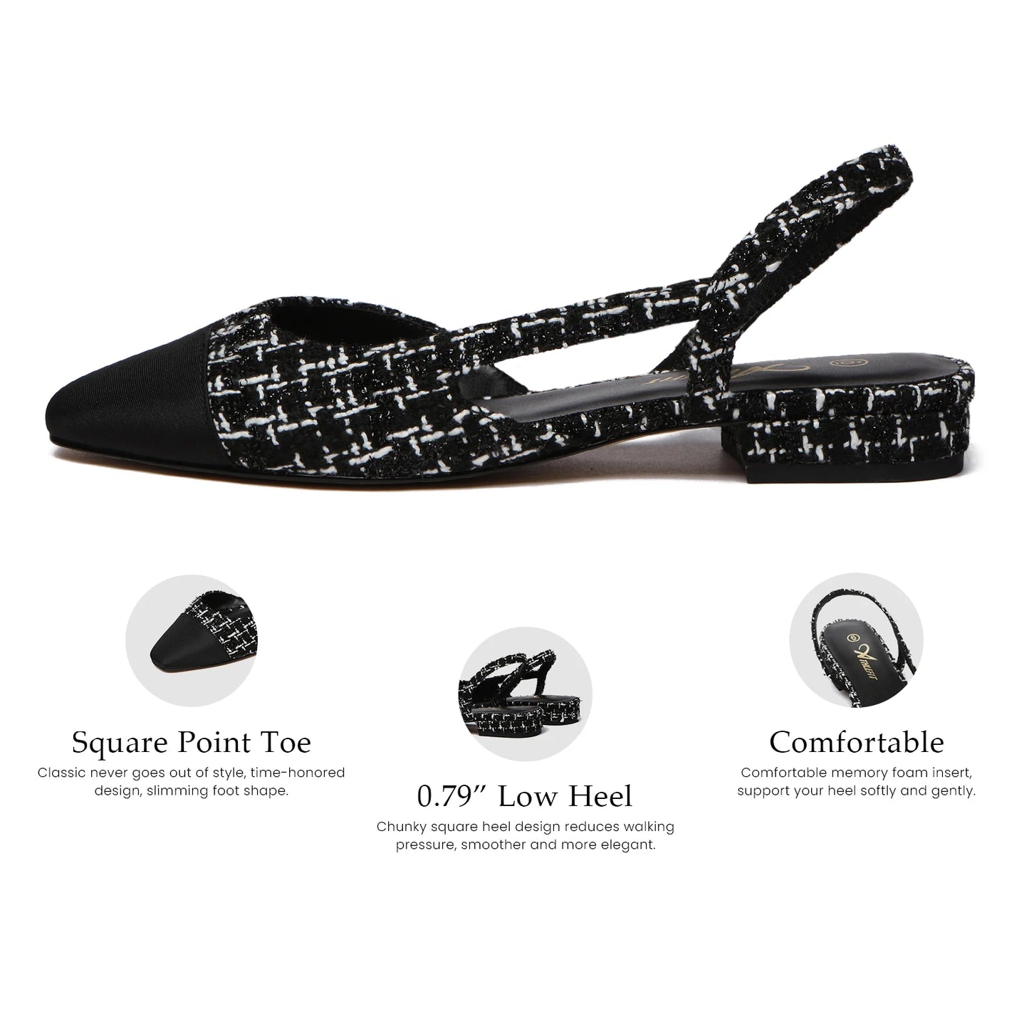 Slingback Flats for Women Square Pointed Toe Two Toned Flats Wedding Pumps for Women