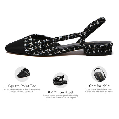 Slingback Flats for Women Square Pointed Toe Two Toned Flats Wedding Pumps for Women