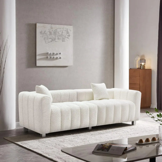 87.4'' Modern 3-Seater Sofa Bubble Couch | Premium Teddy Velvet Deep Seat Sofa | Fluffy Loveseat Sofa for Cozy,Customized