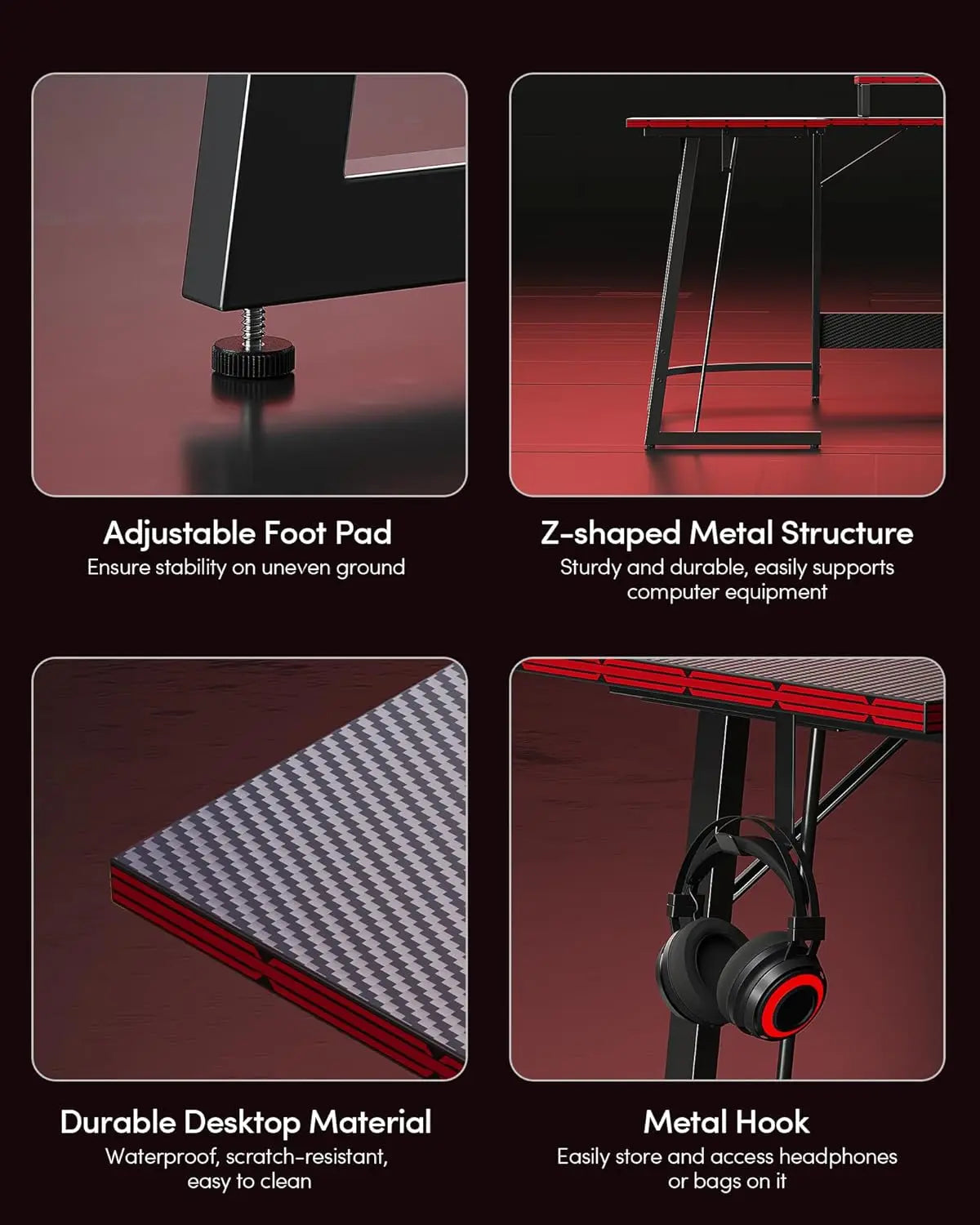 L Shaped Gaming Desk Computer Office Desk with Carbon Fiber Surface, 47 inch Corner Desk with Large Monitor Stand for Home Offic