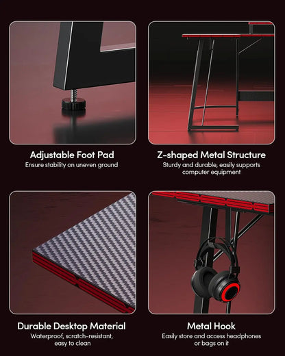 L Shaped Gaming Desk Computer Office Desk with Carbon Fiber Surface, 47 inch Corner Desk with Large Monitor Stand for Home Offic