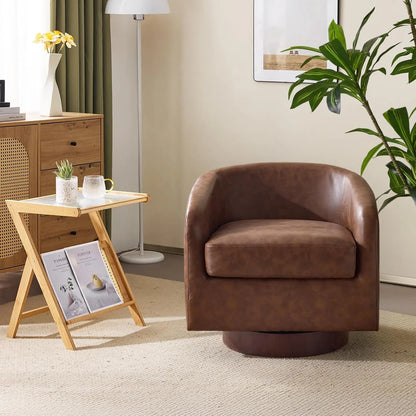 360°Swivel Accent Chair with Engineered Wood Base and Removable Cushion for Living Room, Bedroom, Curved Back Barrel Chair for
