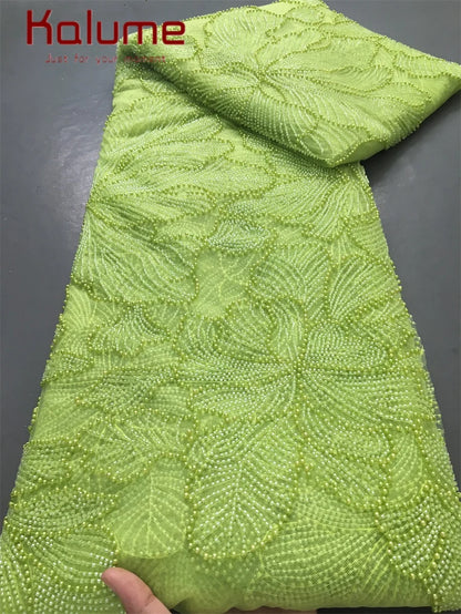 Kalume Lace 2025 African Beaded Tulle Lace Fabric Soft High Quality Mesh Net Lace Fabric with Sequins For Sewing Wedding F4500