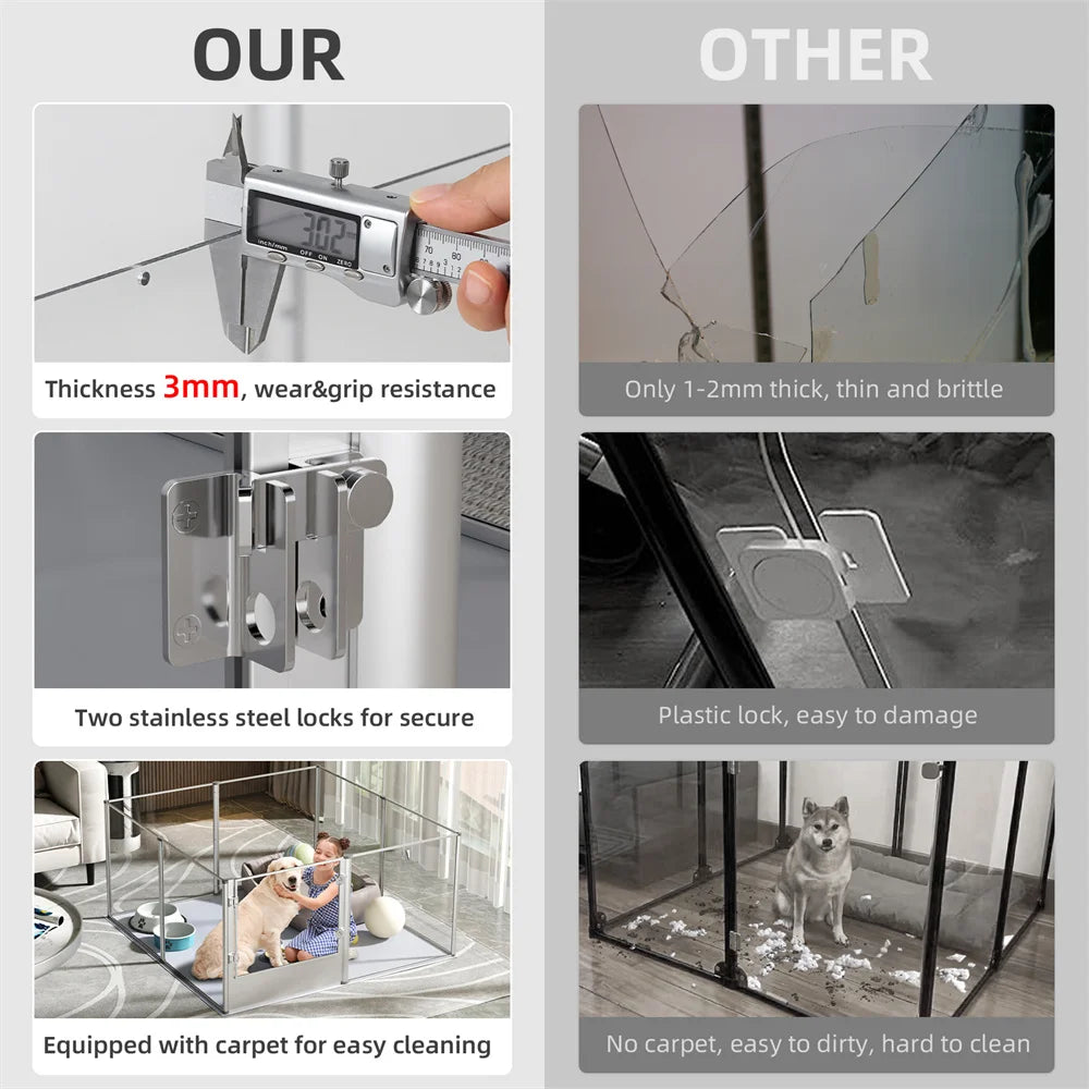 XXL Acrylic Dog Playpen Clear Exercise Enclosure Pet Animal Bunny Ferret Dog Cage Pet Whelping Box with Waterproof Fertility Pad