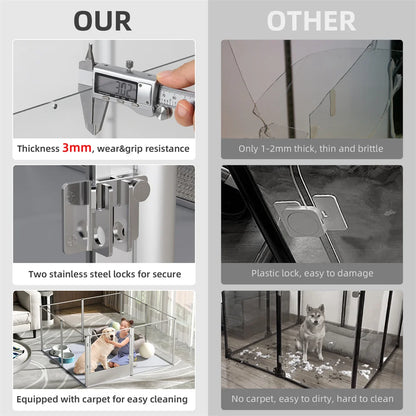 XXL Acrylic Dog Playpen Clear Exercise Enclosure Pet Animal Bunny Ferret Dog Cage Pet Whelping Box with Waterproof Fertility Pad