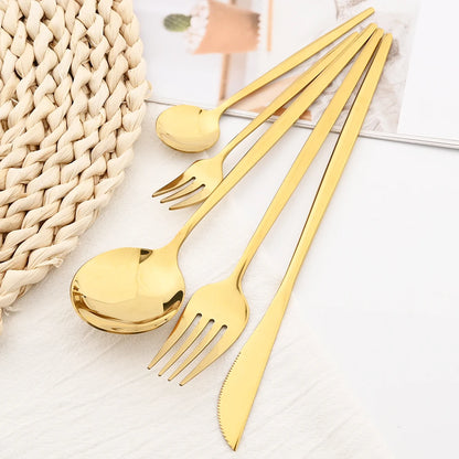 24pcs Silver Stainless Steel Cutlery Set Mirror Dinnerware Set Fork Knife Spoon Chopsticks Tableware Teaspoon Cake Fork Flatware