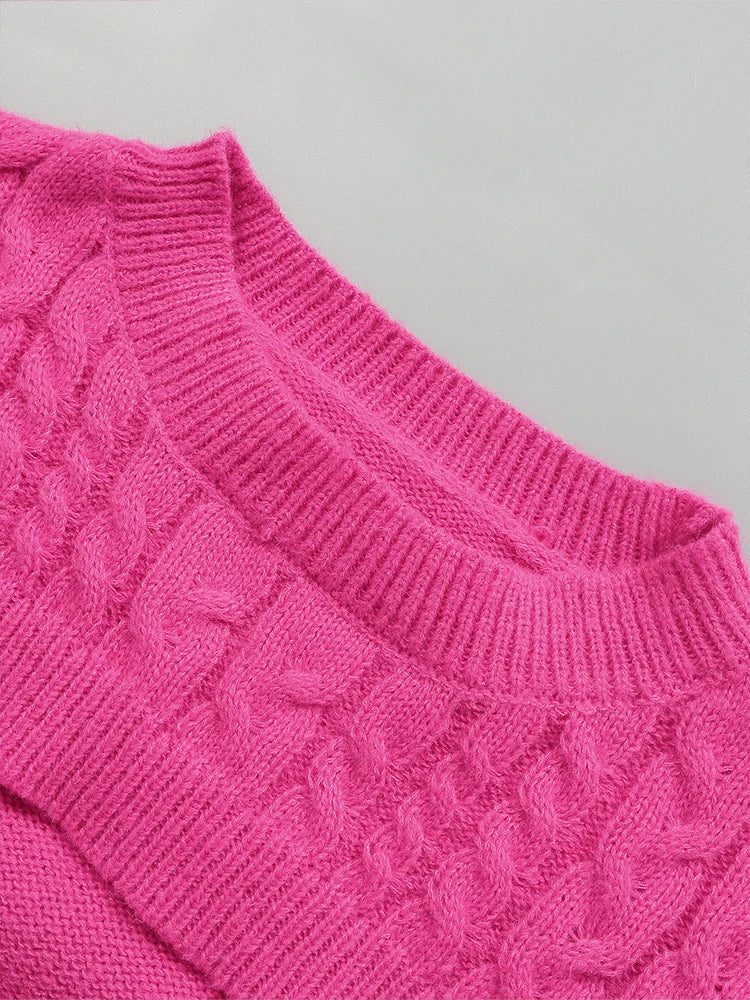 plus Size Solid Color Cutout Knit Sweater Long Sleeve Crewneck Pullover Slim Fit Jumper Sexy Fashion Tops for Women