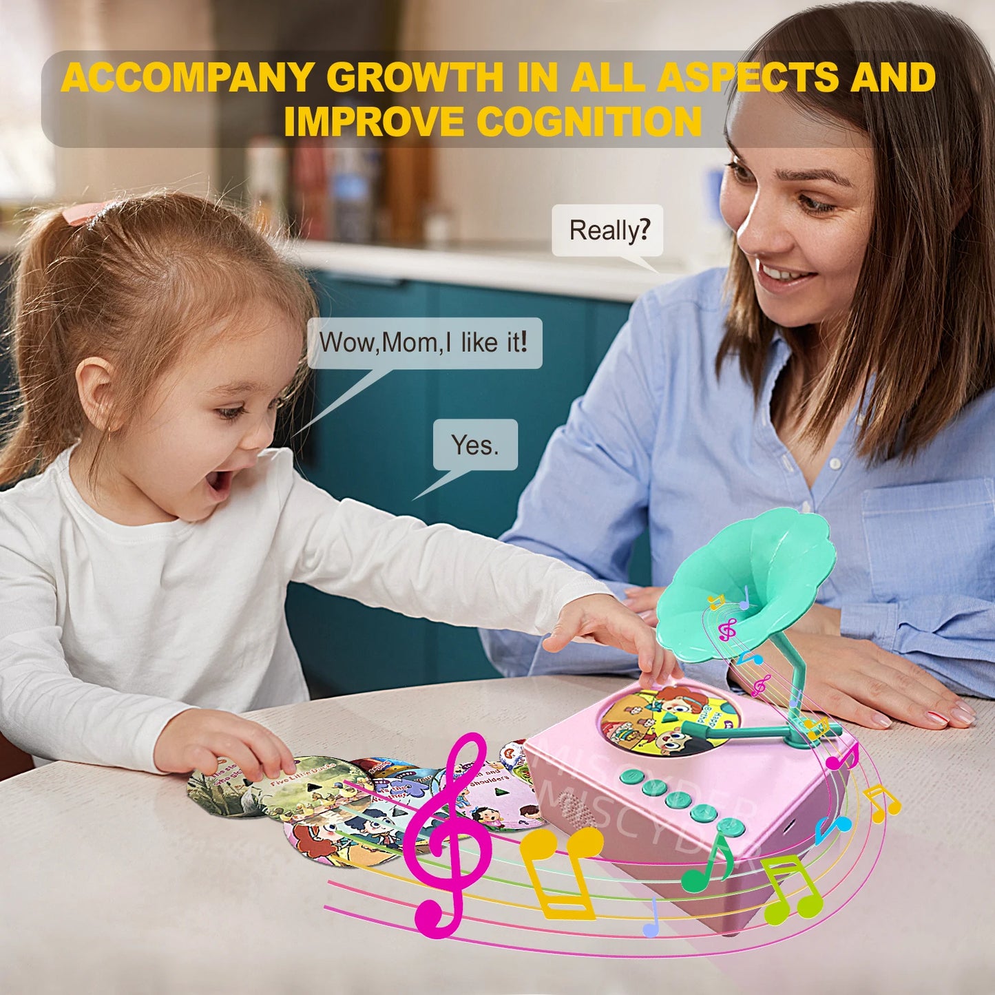 Toddlers Story Musical Toys-Kids Phonograph Story Music Player with 96 Cards-Children's Educational Birthday Xmas Gifts