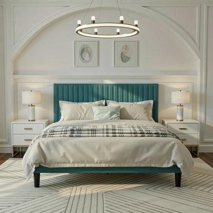HOOMIC Twin/Full/Queen/King Size Velvet Upholstered Bed Frame with Elegant Vertical Channel Tufted Headboard