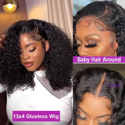 Short Curly Bob Wigs Human Hair 250% Glueless Brazilian Closure Frontal Wigs Without Glue Pre Cut Lace Wigs For Women On Sale